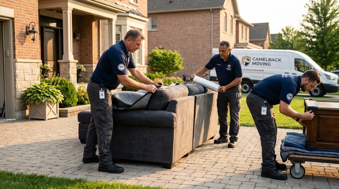 Large estate moving crew wrapping furniture in Costa Mesa, CA